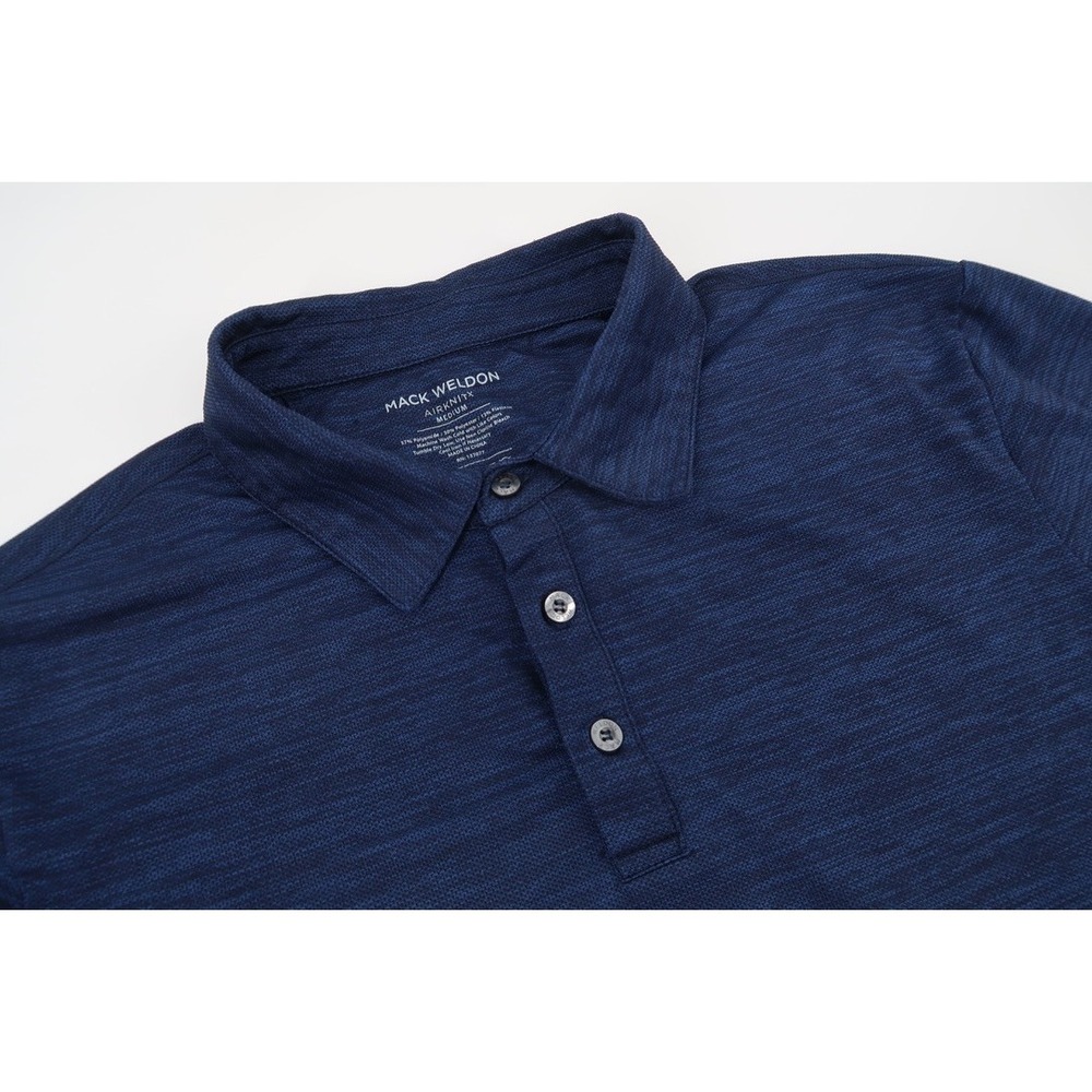 Mack Weldon AIRKNIT Polo Mens Medium Navy Heathered Performance Mesh Shirt